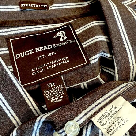 Duck Head Striped Long Sleeve Button Up Shirt Athletic Fit Mens XXL Brown White - Picture 10 of 11